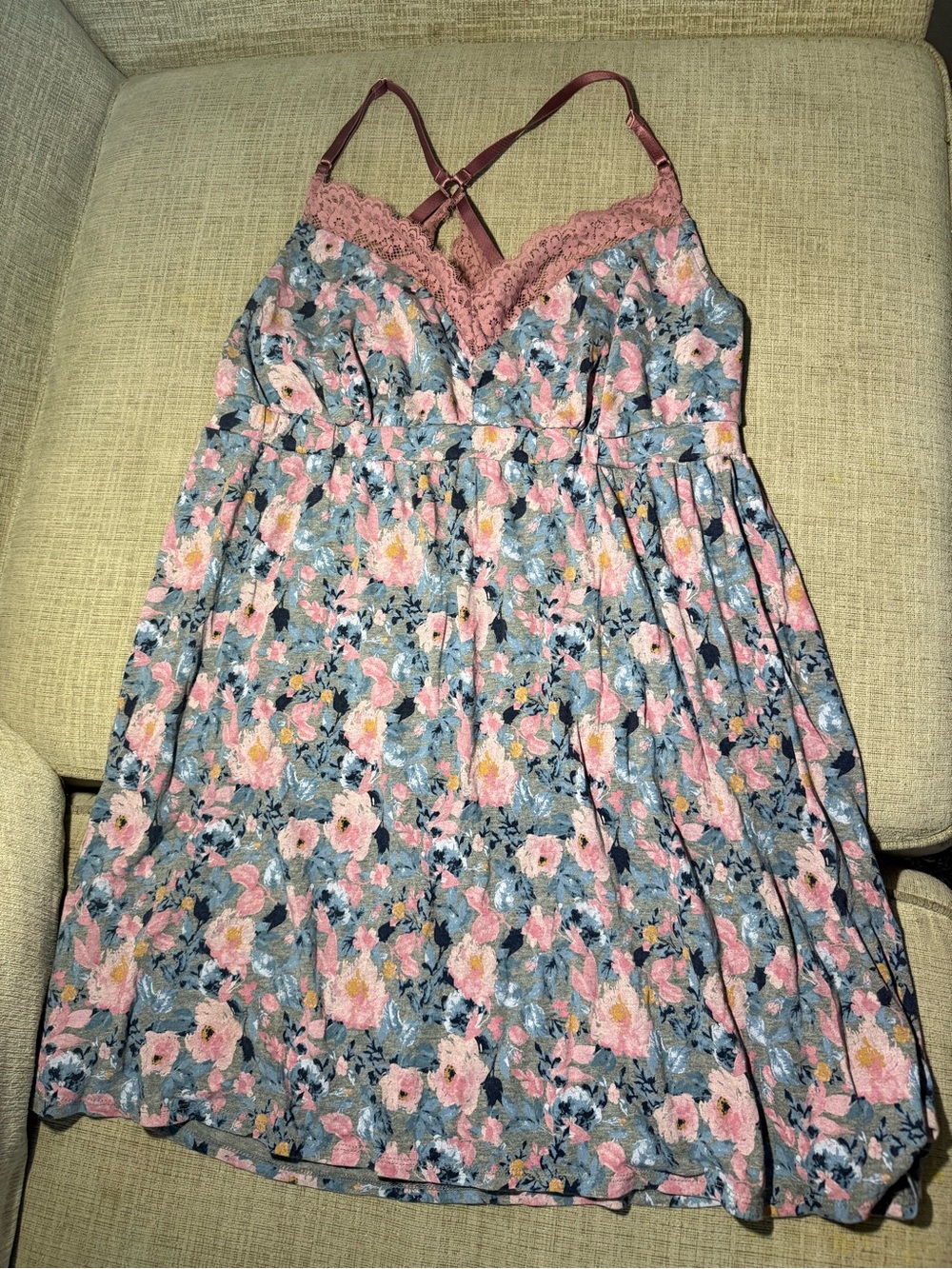 Chemise Floral Lace-Trim in Blue and Pink